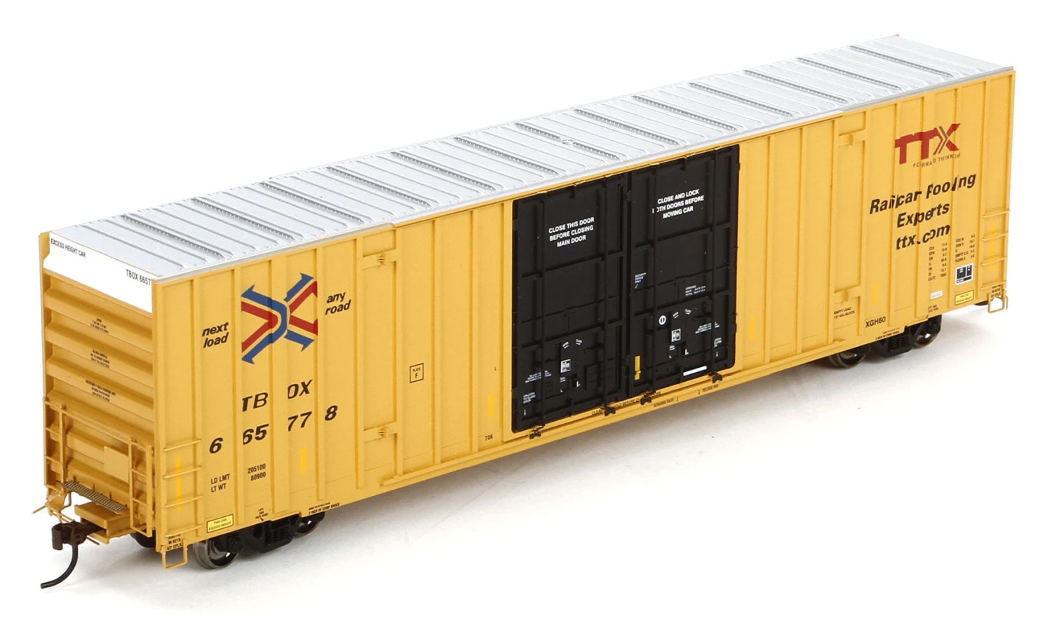 Athearn 75091 HO Scale 60' Gunderson Double Door Hi-Cube Boxcar TTX (New Logo) TBOX 666851