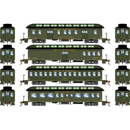 Athearn 84859 HO Scale Overland Passenger Car 4 Pack Southern Railway - Image 2
