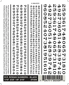 Woodland Scenics DT509 Dry Transfer Decals - Railroad Roman Numbers, Black