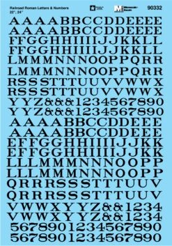 Microscale Decals 90332 Black 22" & 24" Letters And Numbers Railroad Roman