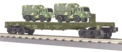 MTH RailKing 30-76042 O Guage Flatcar Wth US ARMY Troop Carriers - NOS
