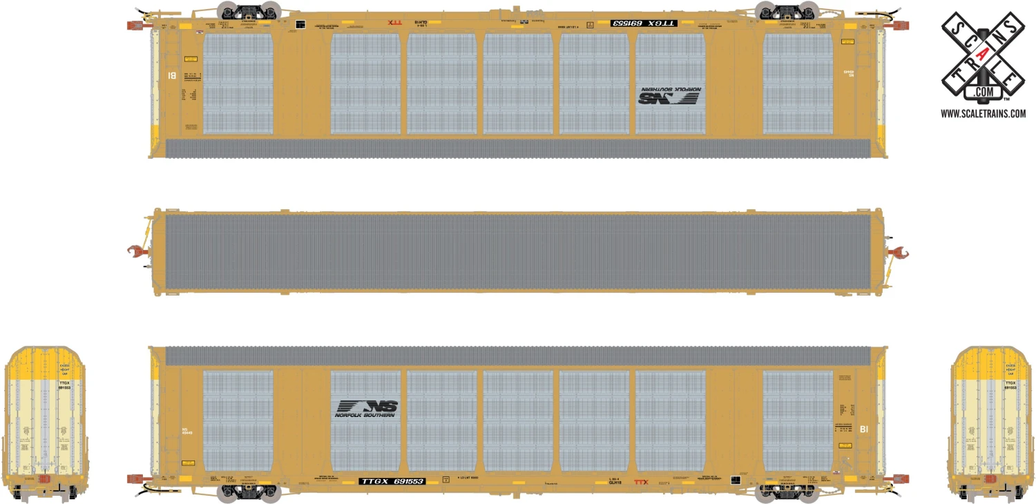 ScaleTrains Rivet 32772 HO Scale Gunderson Multi-Max Autorack Norfolk Southern NS/TTGX 6915331 - Image 2