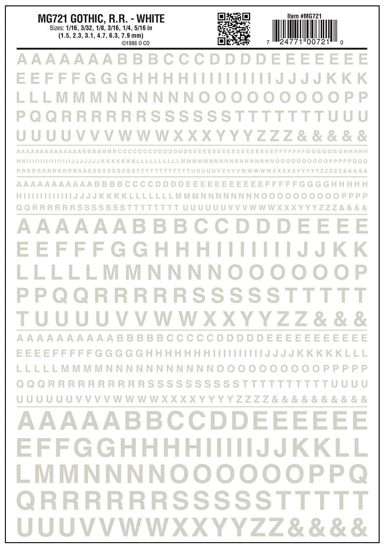 Woodland Scenics MG721 Model Graphics, Gothic Letters, White
